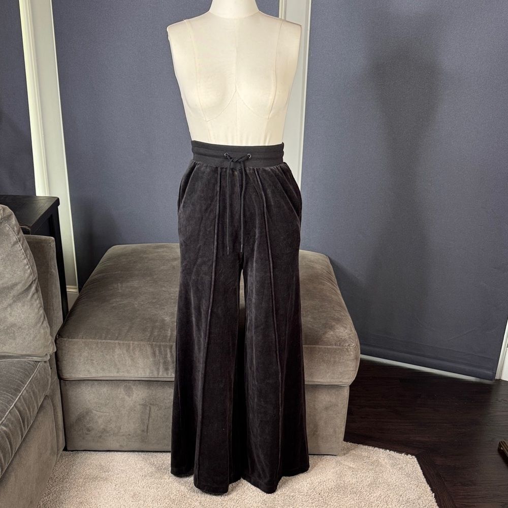 Women’s Scoop Black Wide Leg Velour Pants High Rise Drawstring Waist Size XS NWT